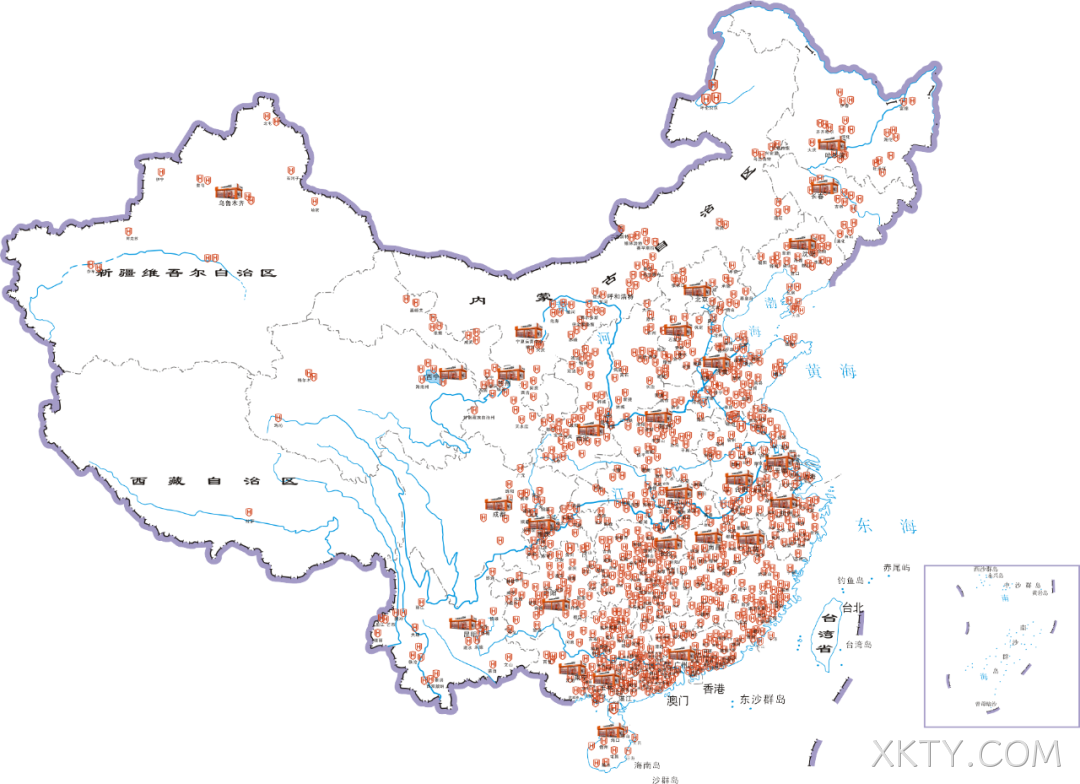 XKTY.COM全国门店及运营中心分布图